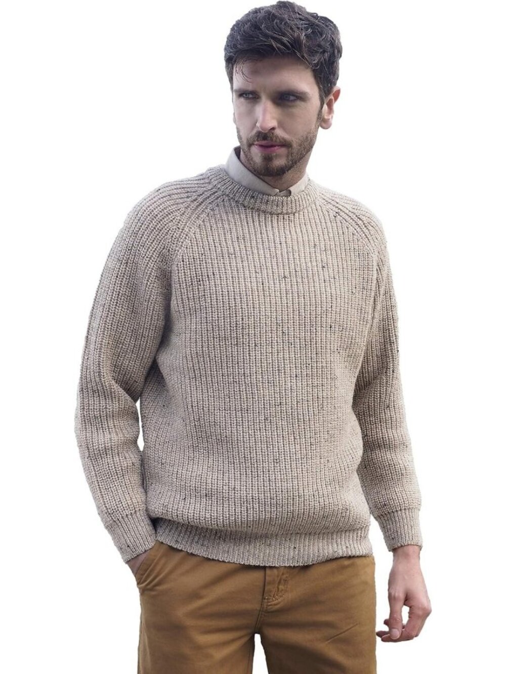 Cozy Irish Fisherman Rib Stitch Wool Sweater for Men - Classic Knit Style